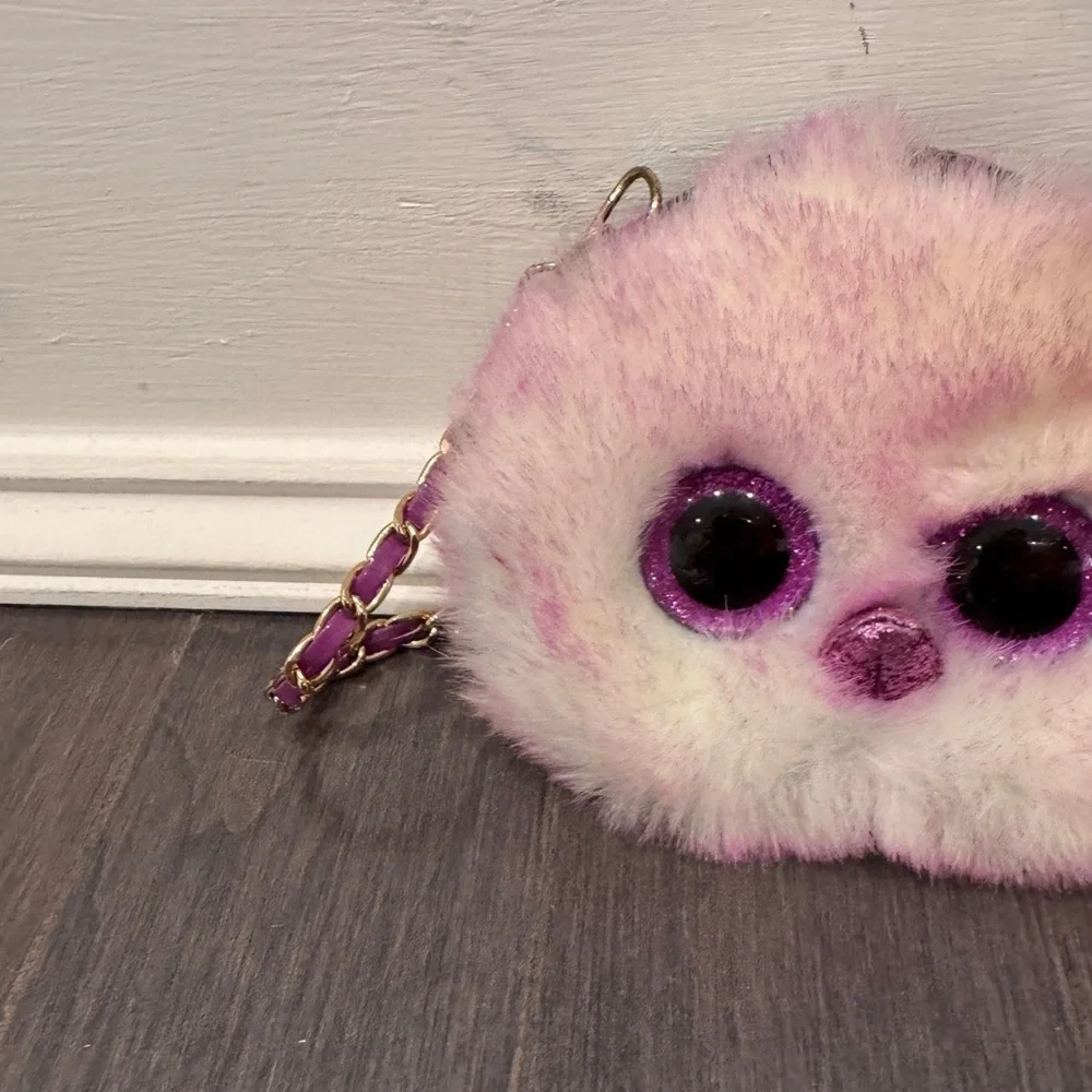 TY Fashion Beanie Boos Kenya the Ostrich Mini Crossbody Purple Fuzzy Purse Girls